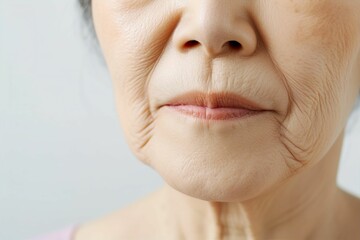 皺・たるみ・しみに悩むおばあさんの口元（眼瞼下垂・目の下のふくらみ・整形・若返り）