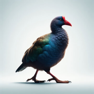 Takahe - Endemic flightless of New Zealand, endangered bird, Porphyrio hochstetteri, Takahe-Vogel, Птица Такахе, pajaro takahe,  high quality portrait, isolated white background.