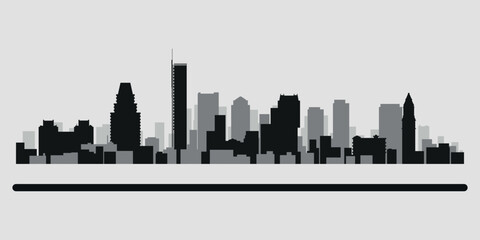 City skyline. Boston. Silhouettes of buildings. Vector on a gray background