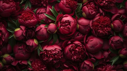 dark red peony buds nestled closely together, forming a seamless patterned background that exudes richness and depth. SEAMLESS PATTERN. SEAMLESS WALLPAPER.