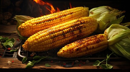 Grilled corn on the cob, food photography, 16:9