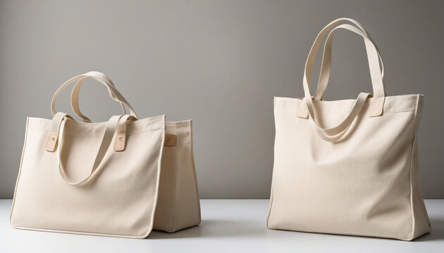 Neutral Canvas Tote Bag Display in a Restaurant or Coffee Shop Interior - Mockup Template with Blurred Background