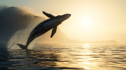 Aqua Elevation: Majestic Whale Soars in Backlit Brilliance. Generative AI