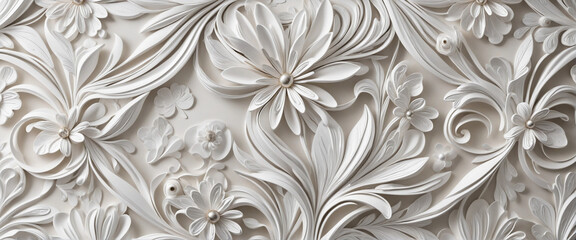 3d printable ceiling interior wallpaper with luxury beautiful white and silver flowers, swan, background for wall	