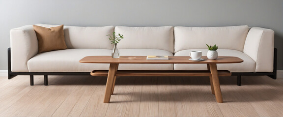 Wooden coffee table set on a white background