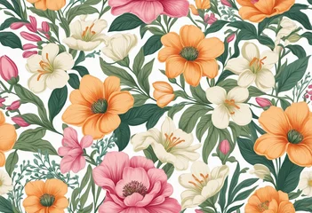 Poster Vintage bouquet of beautiful flowers. Floral background. Abstract pattern with beautiful spring flowers. Created with Generative AI © SR07XC3