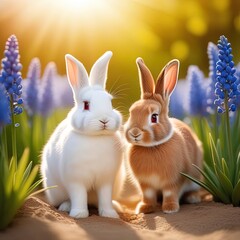 red Easter rabbits outdoor