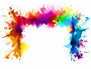 Empty frame with colorful paint burst border and copy text space in middle - ai generative