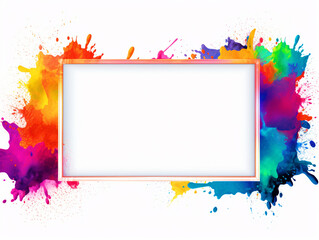 Empty frame with colorful paint burst border and copy text space in middle - ai generative