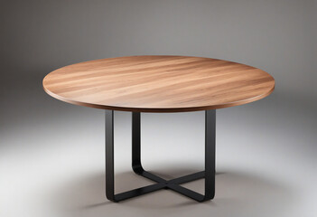 Circular wooden dining table separate from chairs