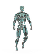 mega cyborg is floating and ready for action in white background