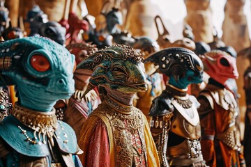 Fototapeta premium AI generated illustration of costumed aliens with vibrant masks and clothing