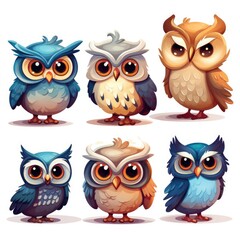 Fototapeta premium Set of cute owls on white background
