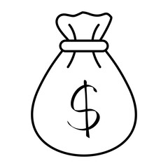 Dollar Money Bag Outline Icon On Transparent Background, PNG