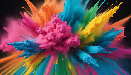 Fototapeta premium Abstract Rainbow dust explosion on background color. Colorful powder splash paint explode texture wallpaper. Rainbow ink smoke design. Creative illustration concept.
