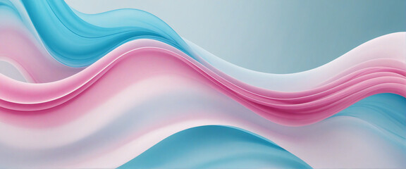 Fluid and intricate pink and blue waves on a light blue backdrop. Smooth, transparent curves with colorful swirls and wisps. - obrazy, fototapety, plakaty