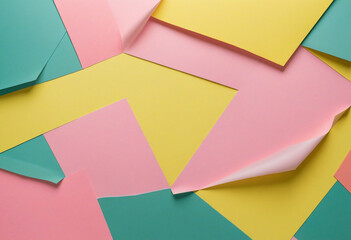 Colorful geometric design with yellow, green, and pink paper composition