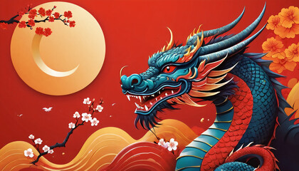 Generative Illustration of a chinese dragon with floral ornaments lunar new year of the dragon celebrations