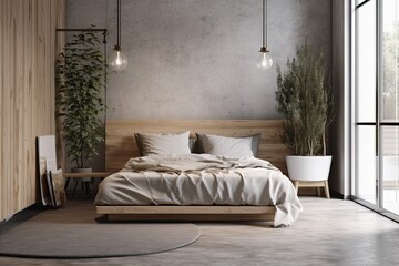 Model of a house, pleasant bedroom in a Scandinavian design,