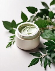 Obraz na płótnie Canvas cosmetic cream with neem leaf