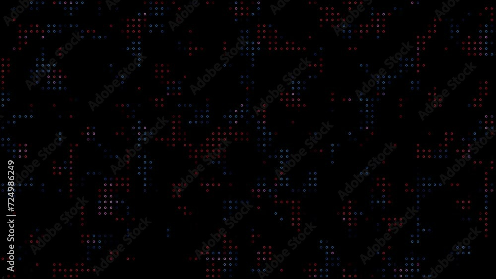 Poster abstract red blue glowing small data particlespoints on black background. network dots lapping. arti