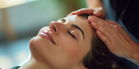 Obraz na płótnie Canvas Craniosacral Therapy Head Massage for Pain and Migraine Relief.