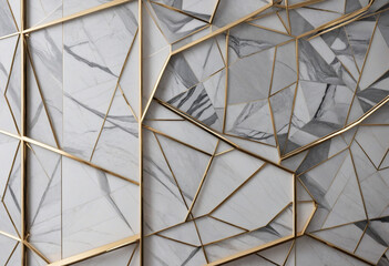 Geometric Line Pattern Marble and Steel 3D Wallcovering