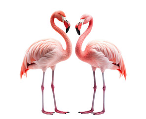Naklejka premium Gracefully standing three elegant pink flamingos, cut out