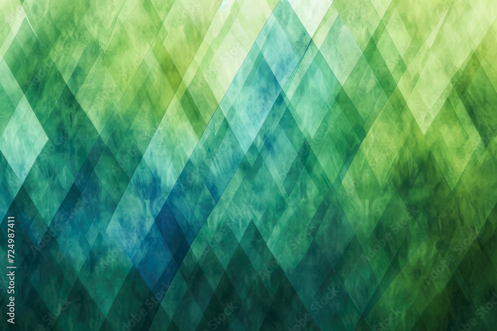 Poster background with a pattern of overlapping diamonds in shades of green and blue