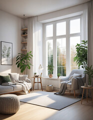 Cozy Home Interior with Stylish Furniture and Natural Lighting from Window Designed with Innovative Technology