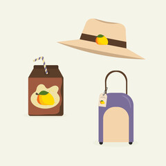 Flat Design Mango Illustration with Hat, Juice, Valise, Sale Tag 