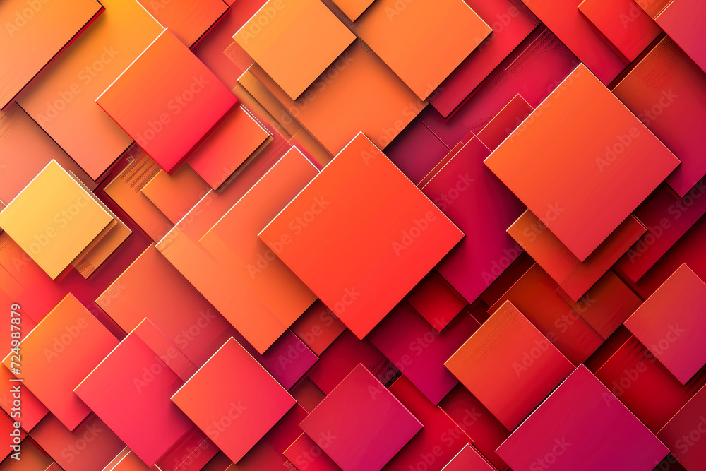 Poster background with a pattern of overlapping squares in shades of red and orange