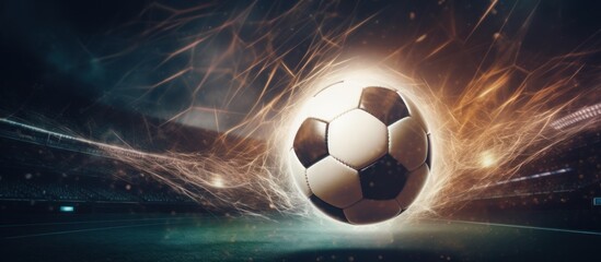 Soccer ball with rays of light highlighting the pattern