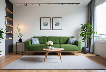 Fototapeta na wymiar Stylish and comfortable sofa in contemporary living room