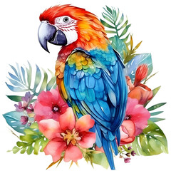 Parrot Watercolor Clipart, Colorfull Parrot Design, ai generative