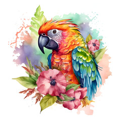 Fototapeta premium Parrot Watercolor Clipart, Colorfull Parrot Design, ai generative