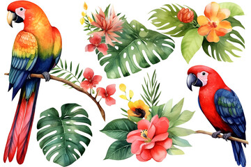 Parrot Watercolor Clipart, Colorfull Parrot Design, ai generative