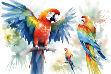 Fototapeta premium Parrot Watercolor Clipart, Ai generative