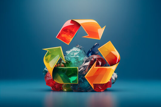 Colorful Recycle Symbol Encircling Assorted Waste. Generative AI image