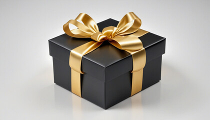 Obraz premium Elegant Black Gift Box with Gold Ribbon on White Background