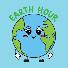 Earth Hour inscription. Handwriting holiday text banner square composition Earth Hour. Hand drawn vector art.