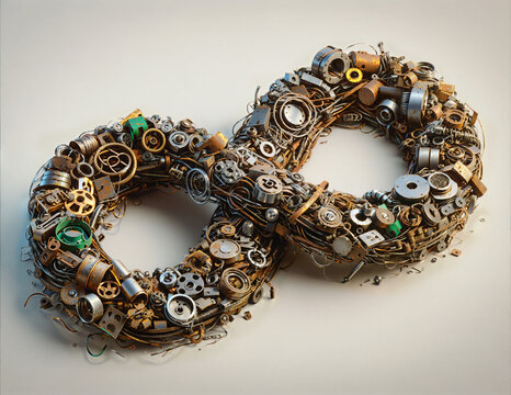 Infinity symbol made of assorted mechanical parts Generative AI image