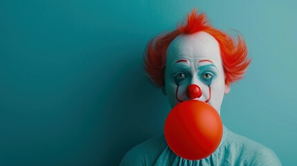 A Clown's Contrasting Tale of Boredom and Vibrancy in a Gloomy Melancholic Blue Haze