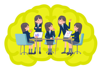 脳内会議をする紺ブレザー女子学生のセット