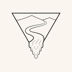 landscape line art logo design vector illustration.