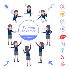 色々な方向を指差す紺ブレザー女子学生のセット