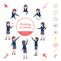 色々な方向を指差す紺ブレザー女子学生のセット