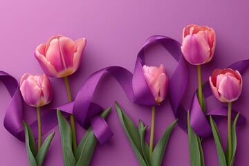 Obraz premium Women's Day design with tulips and ribbon