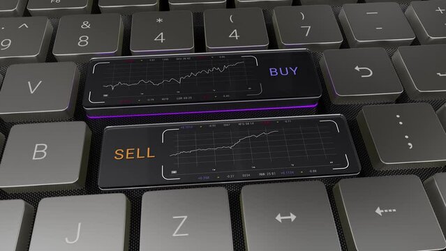 Buy sell investment stocks shares make decision invest signals bussiness keyboard pressing key Buy and Sell Word with diagram UI HUD.