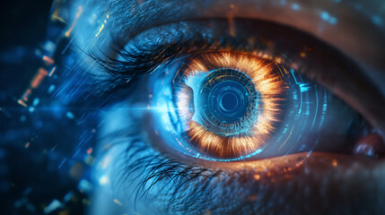 Close-Up of Persons Blue Eye. Ai, digital double exposure
